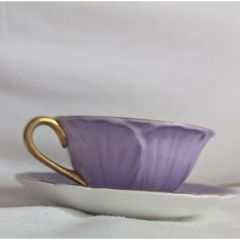 Vintage Shelley Bone China Wildflower Lilac Oleander Shape Tea cup & Saucer